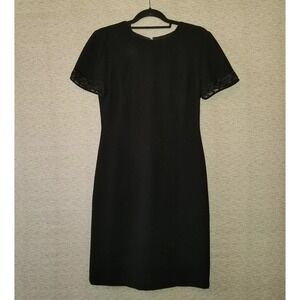 Donna Morgan Black Cocktail Dress Size 6 Short Sleeves with Lace & Bead Trim